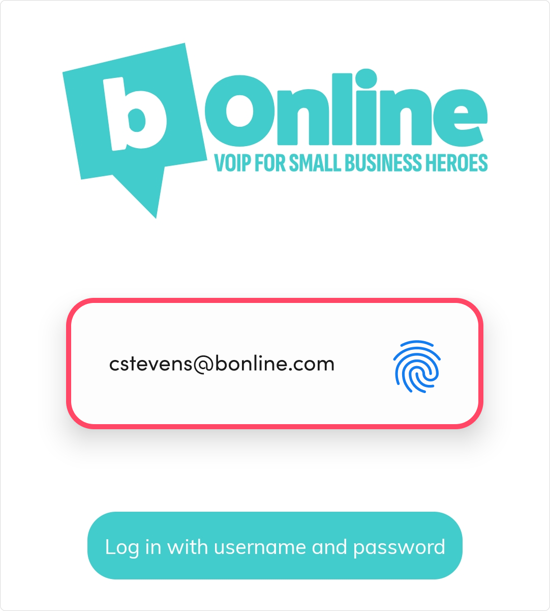 The Advanced Settings screen in the bOnline mobile app showing the Biometric Authentication toggle.