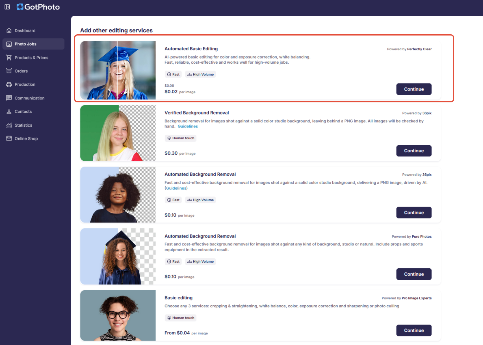 Click Continue in the Automated Basic Editing section