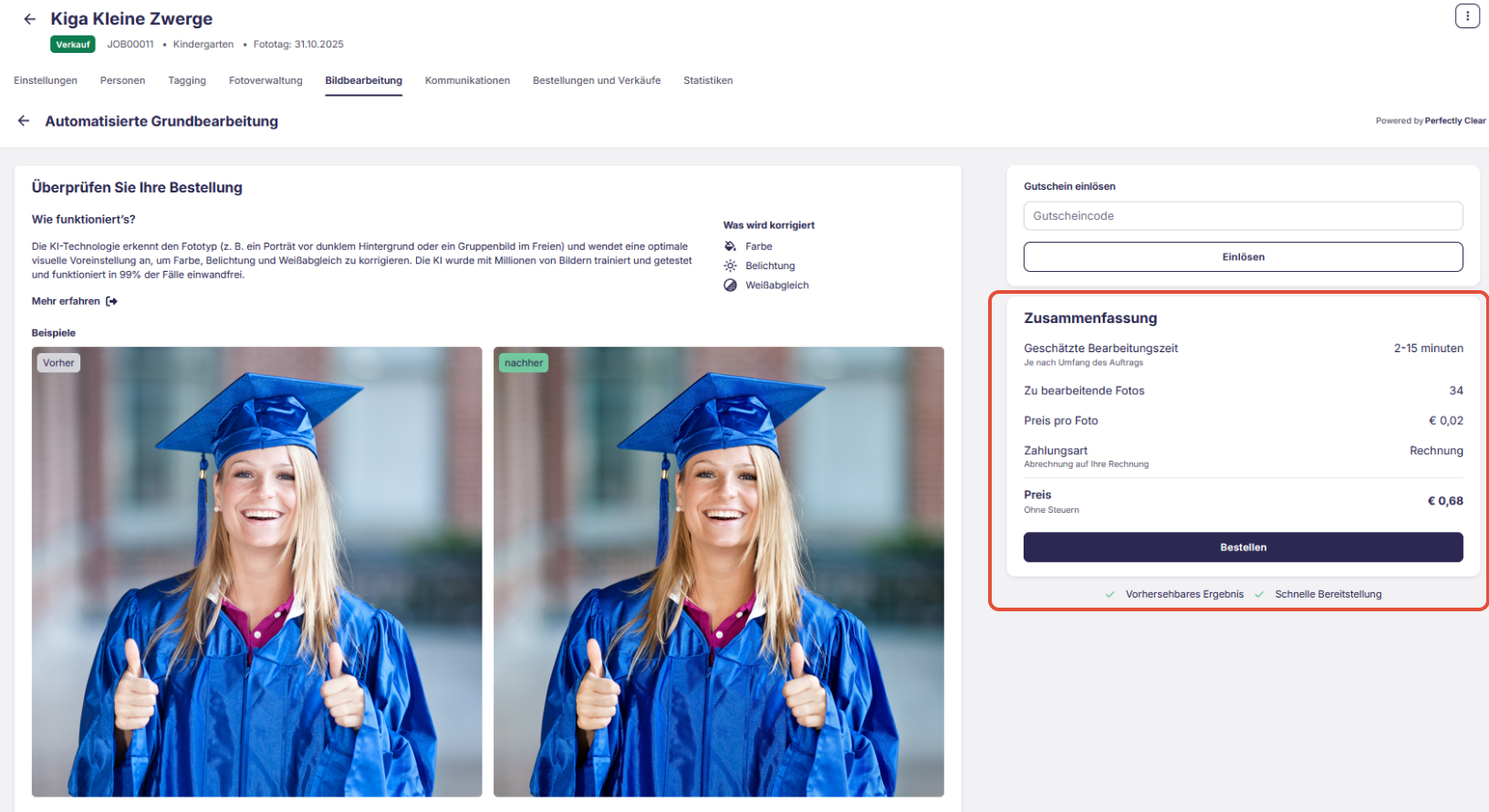 Bestellseite mit Schaltfläche 'Bestellen'.