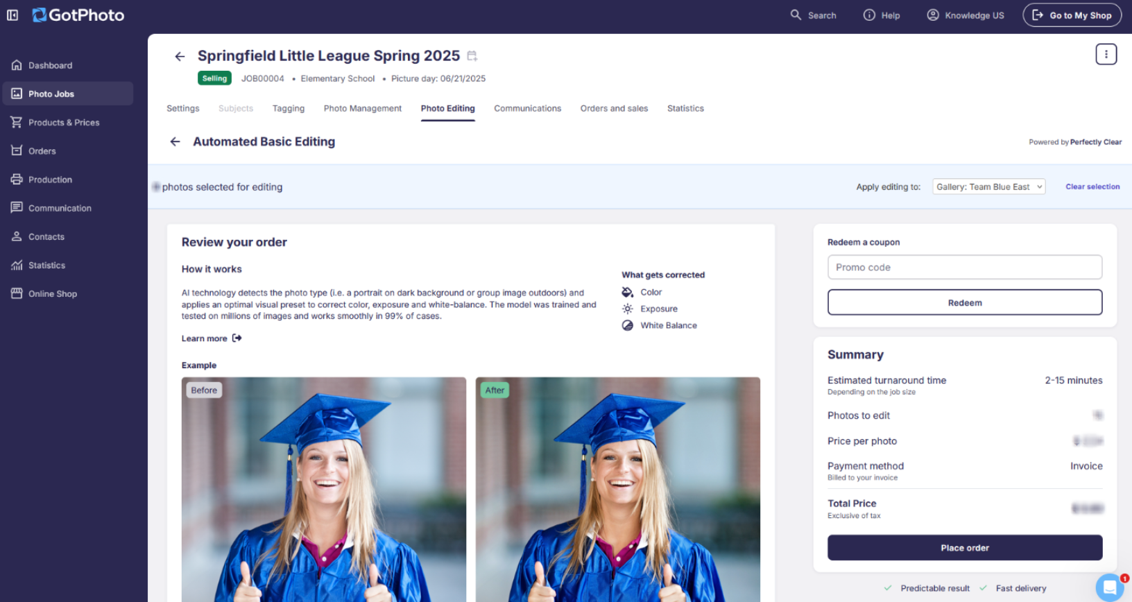 Final step to place editing order