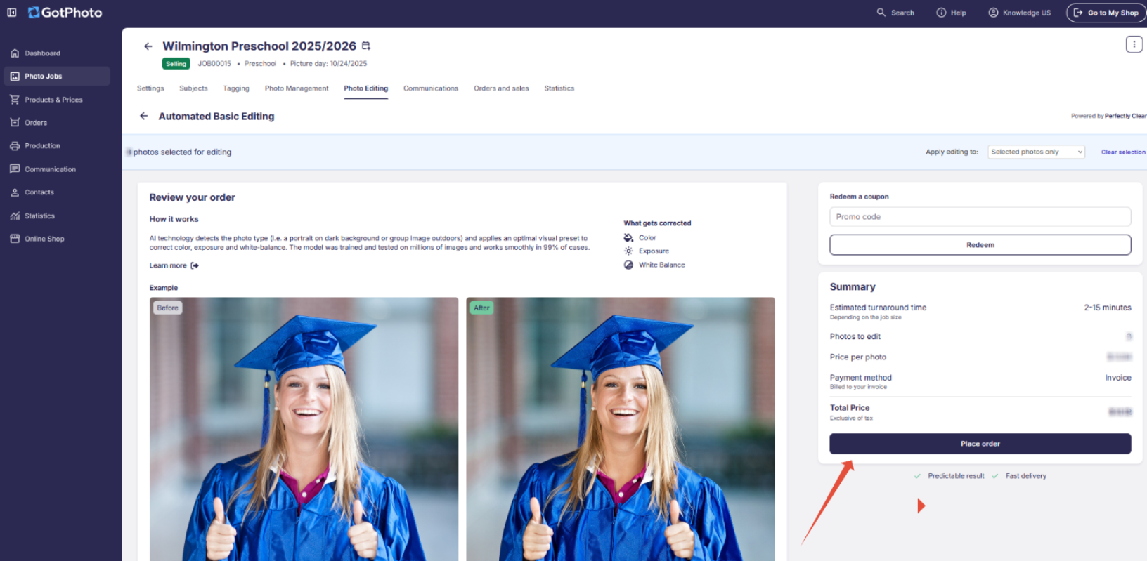 Confirmation screen for submitting photo edits