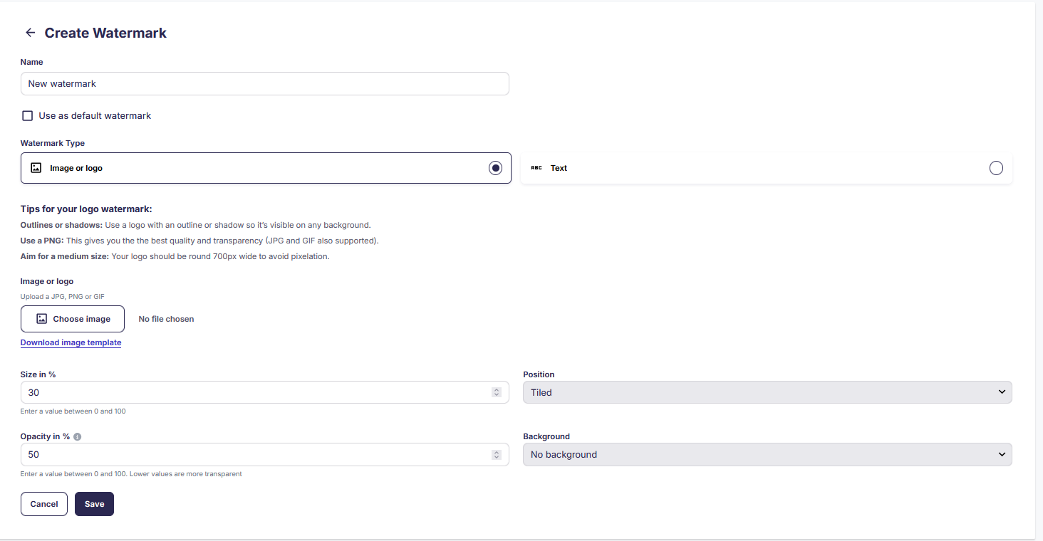 GotPhoto interface for uploading and adjusting watermark.