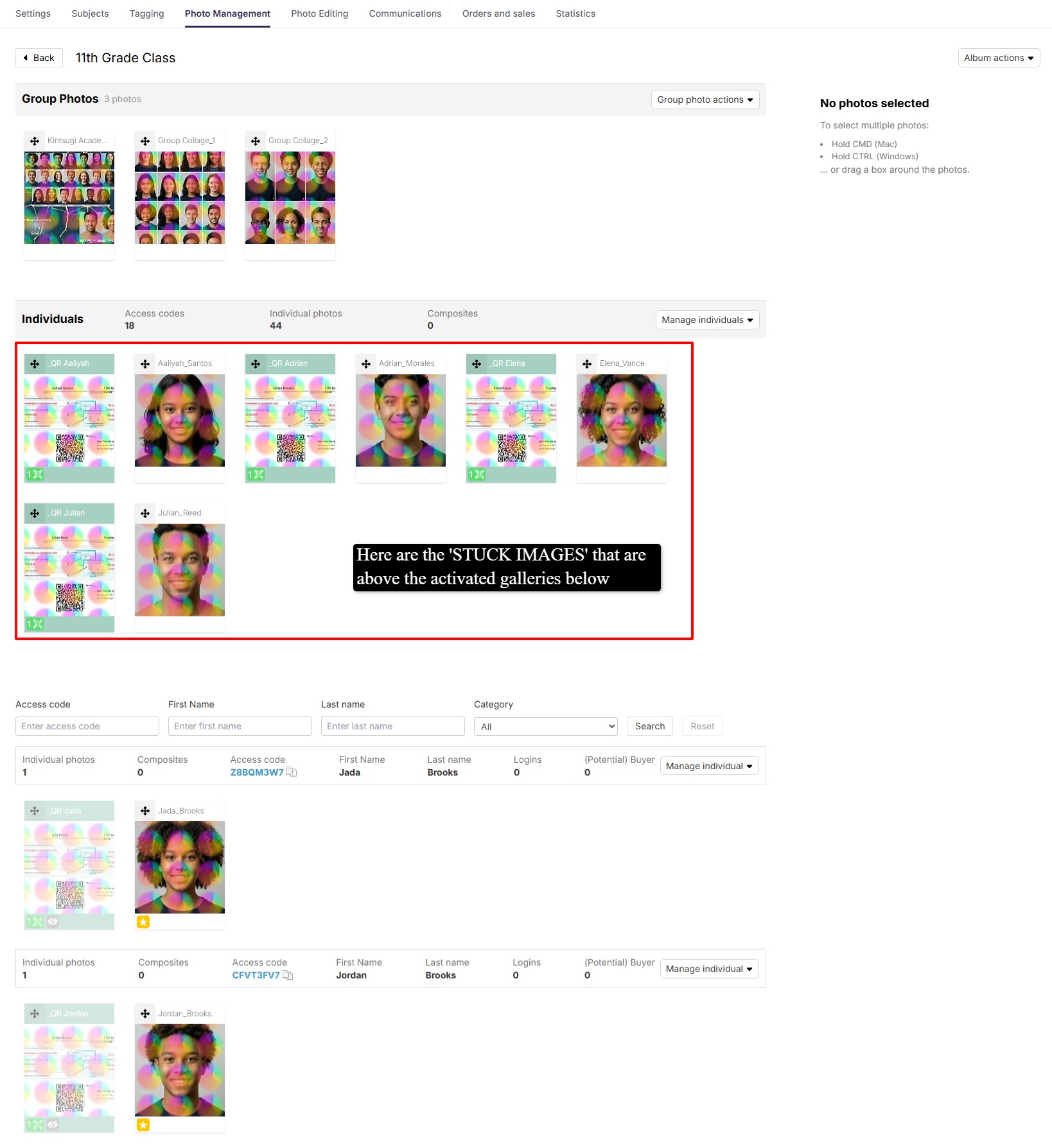 Stuck images in an album