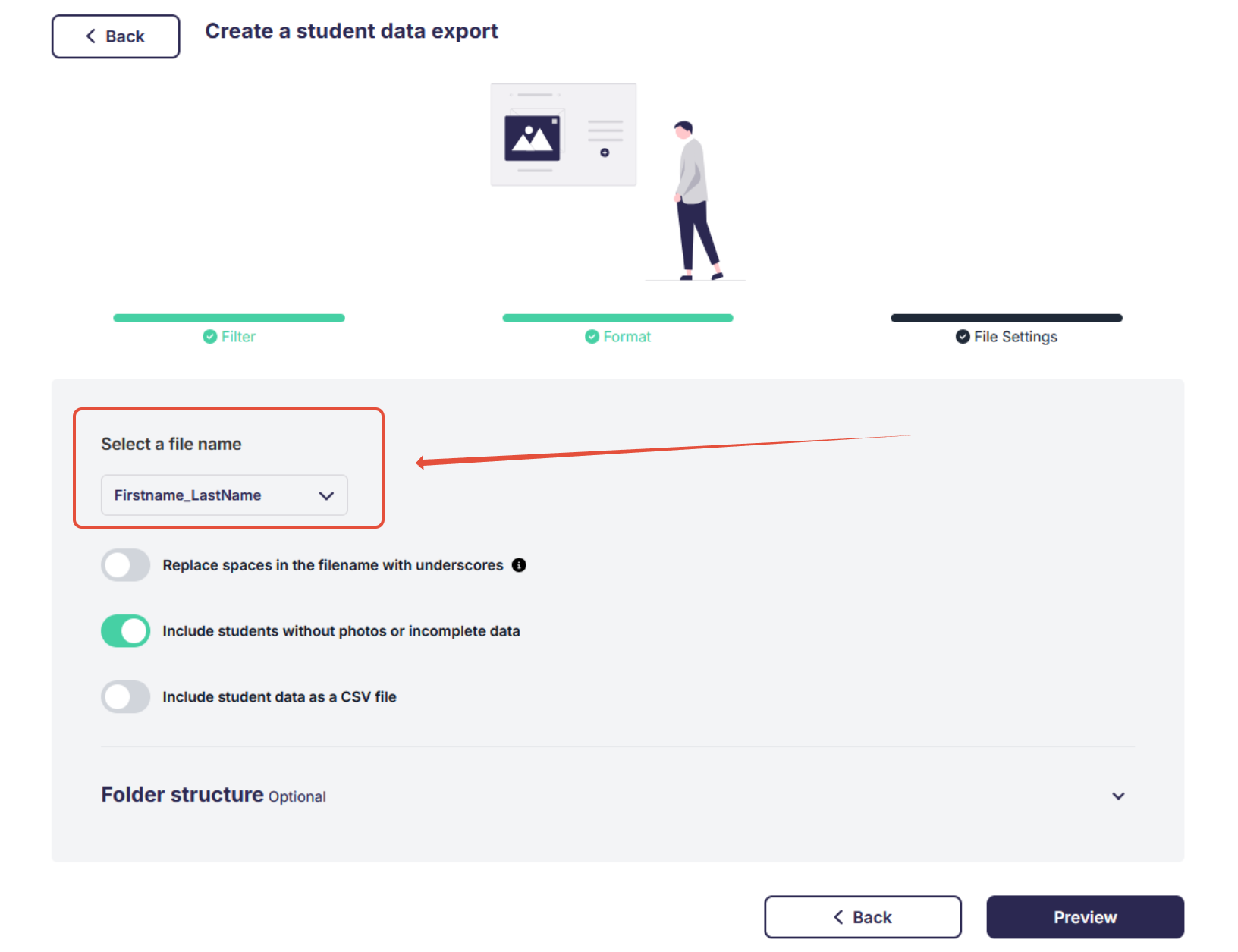 File name pattern selection