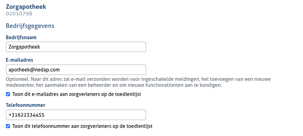 Voorbeeld bedrijfsgegevens bewerken