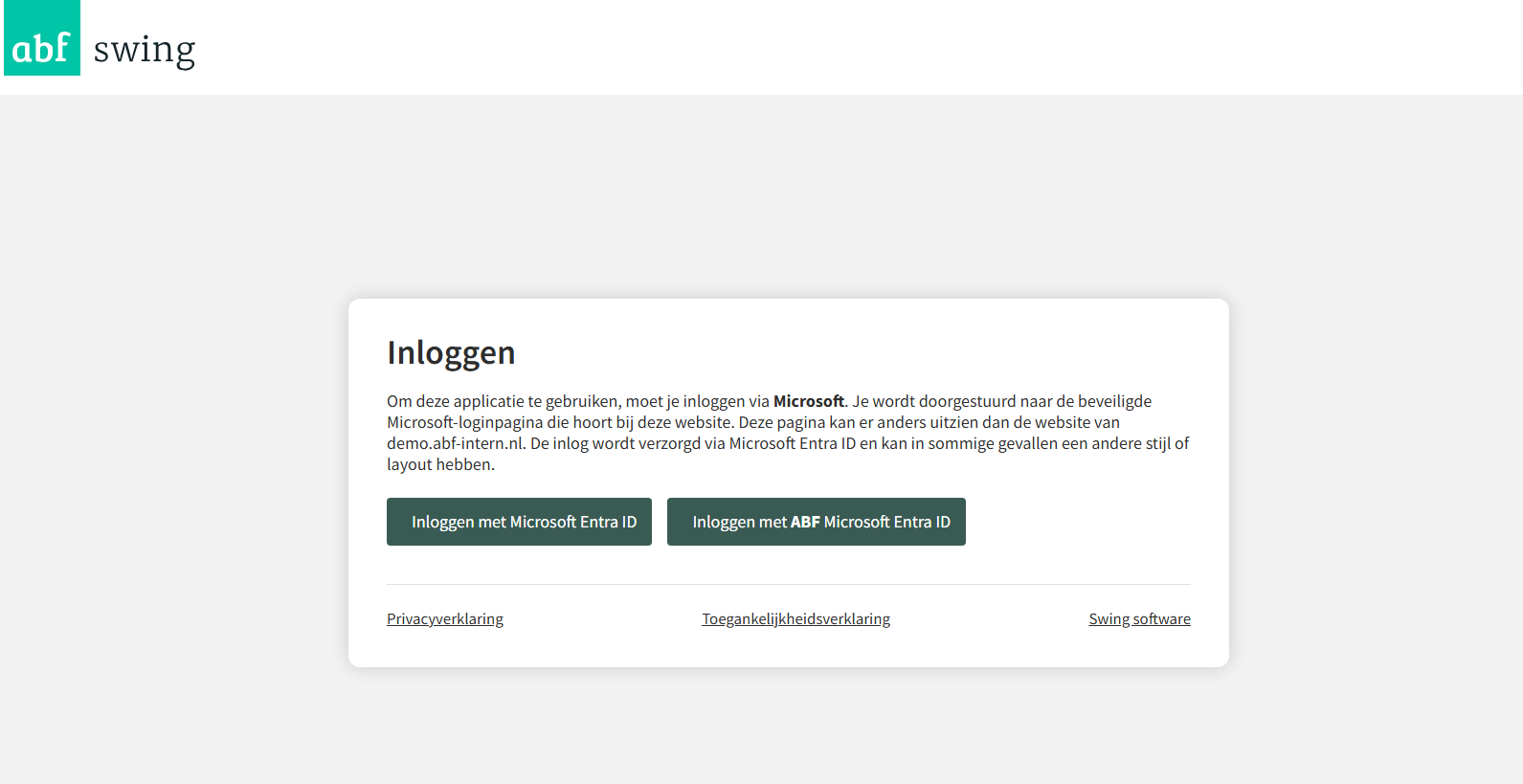 De tussenpagina bij het inloggen