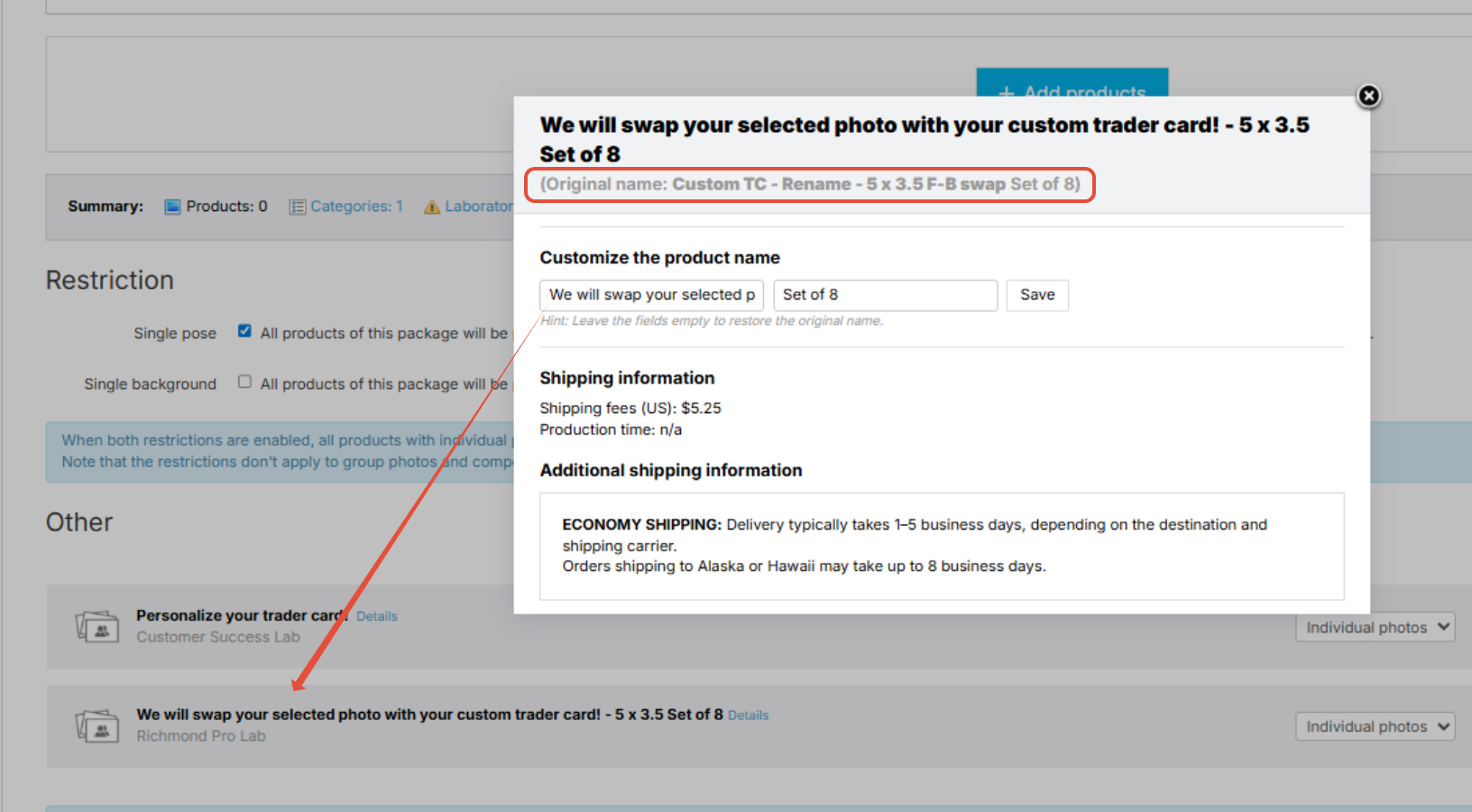 Renamed lab product description shown in package