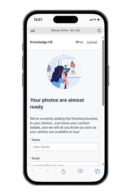 Customer view showing "Your photos are almost ready" message when the access code exists but is not activated.