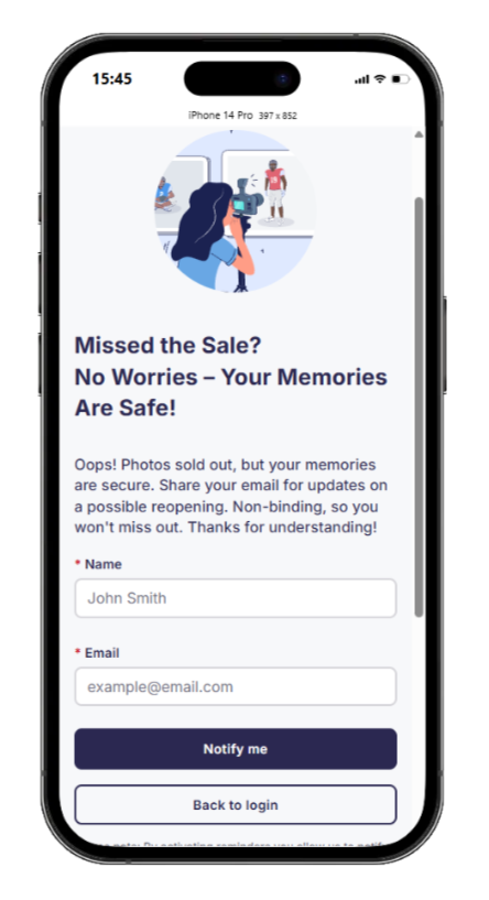 Archived job message showing "Missed the Sale? No Worries - Your Memories Are Safe!" with registration form.