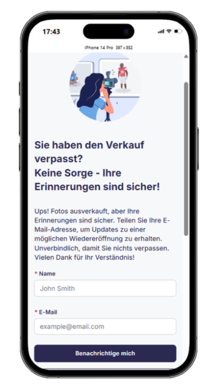 Archivierter Fotoauftrag Hinweis mit Registrierungsformular