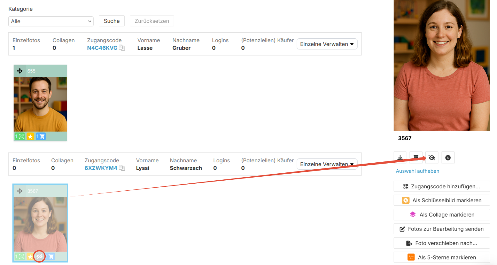 Symbol für ausgeblendetes Bild in der Bildverwaltung