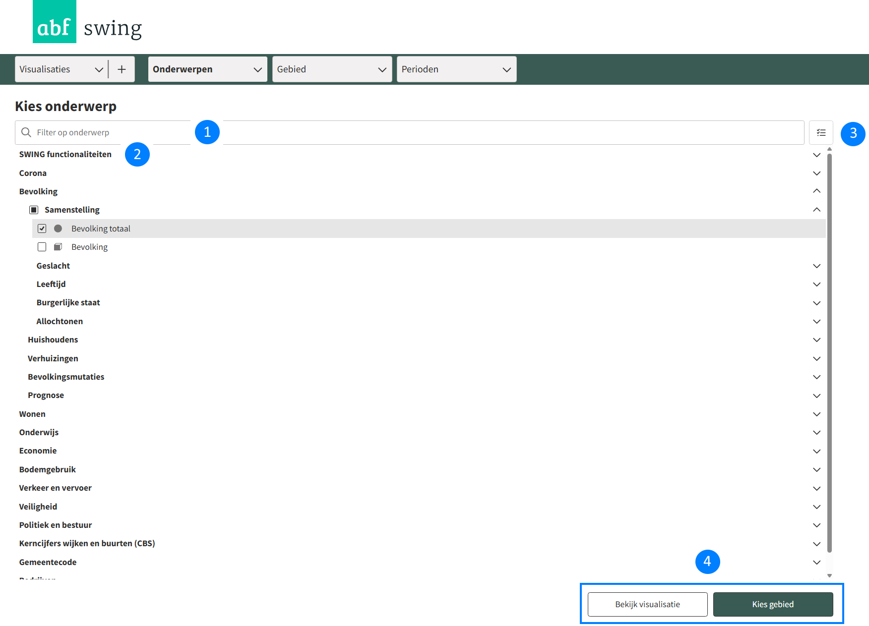 Onderwerpen selecteren