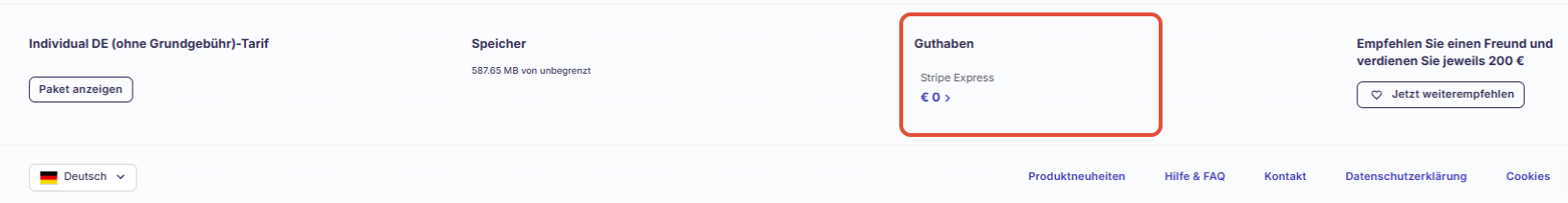 Dashboard zeigt nur den Stripe Kontostand