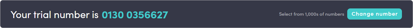 MybOnline portal home page, the trial status banner, and the 'Change number' button.