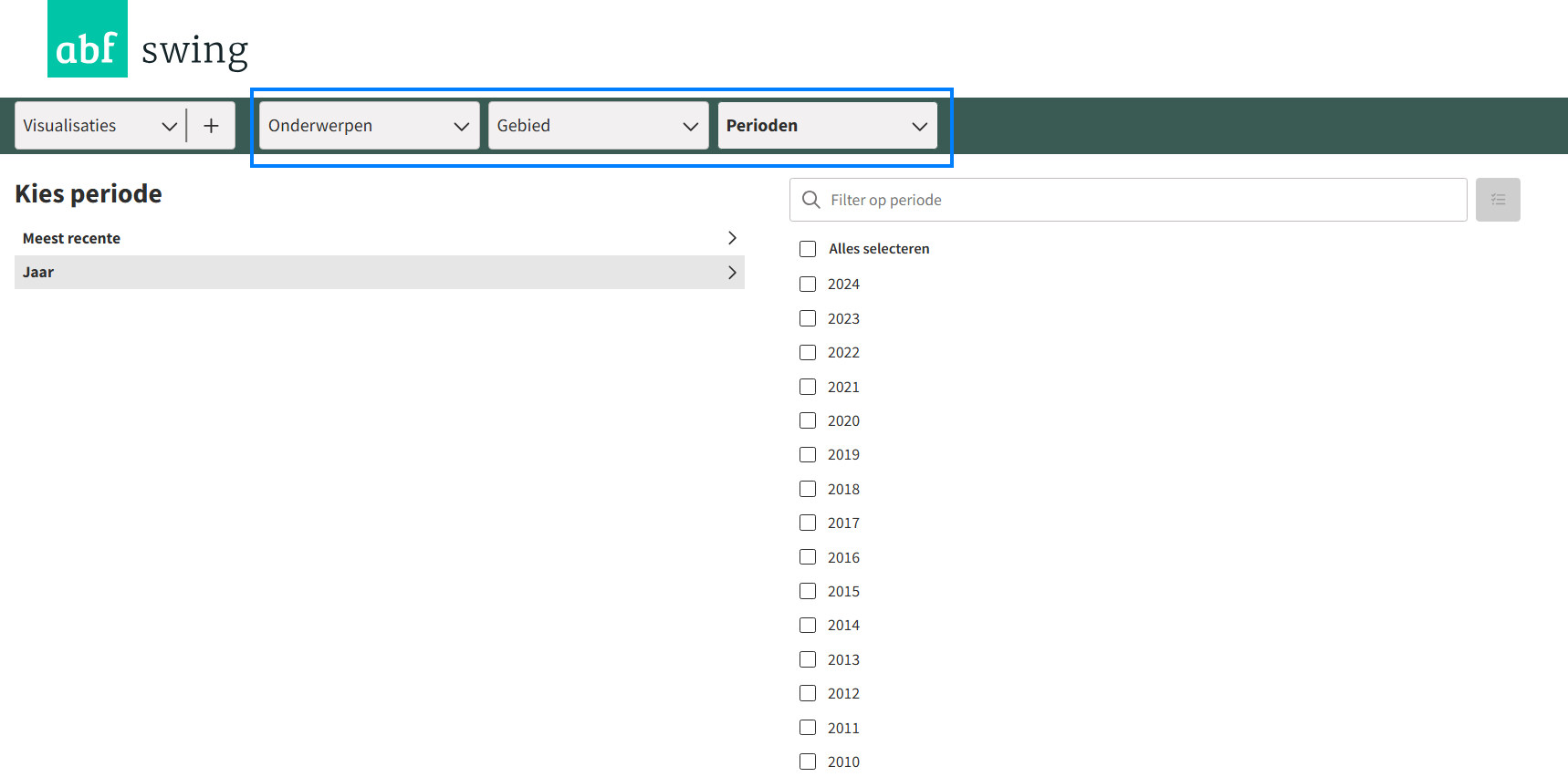 De selectietabbladen