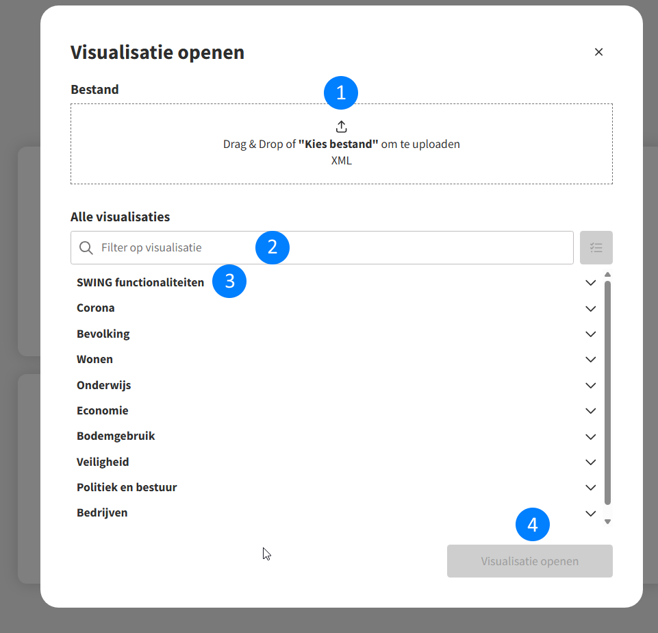 Een voorgedefinieerde visualisatie openen.