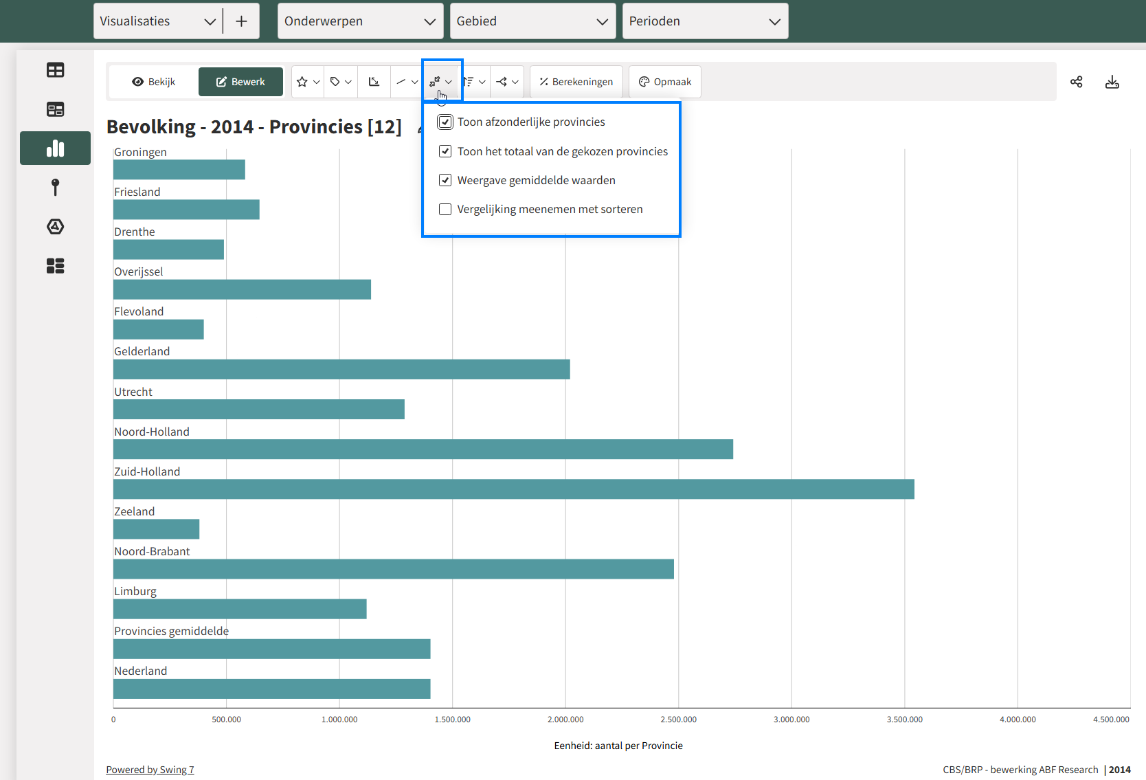 De vergelijkingsopties.
