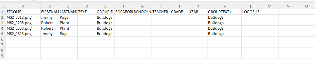 Example CSV structure for Pixnub export