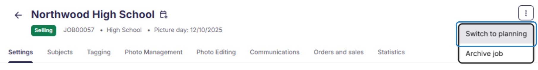 Change job status from selling to planning.