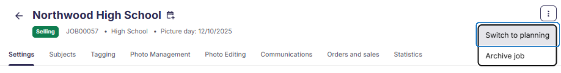 Change job status from selling to planning.