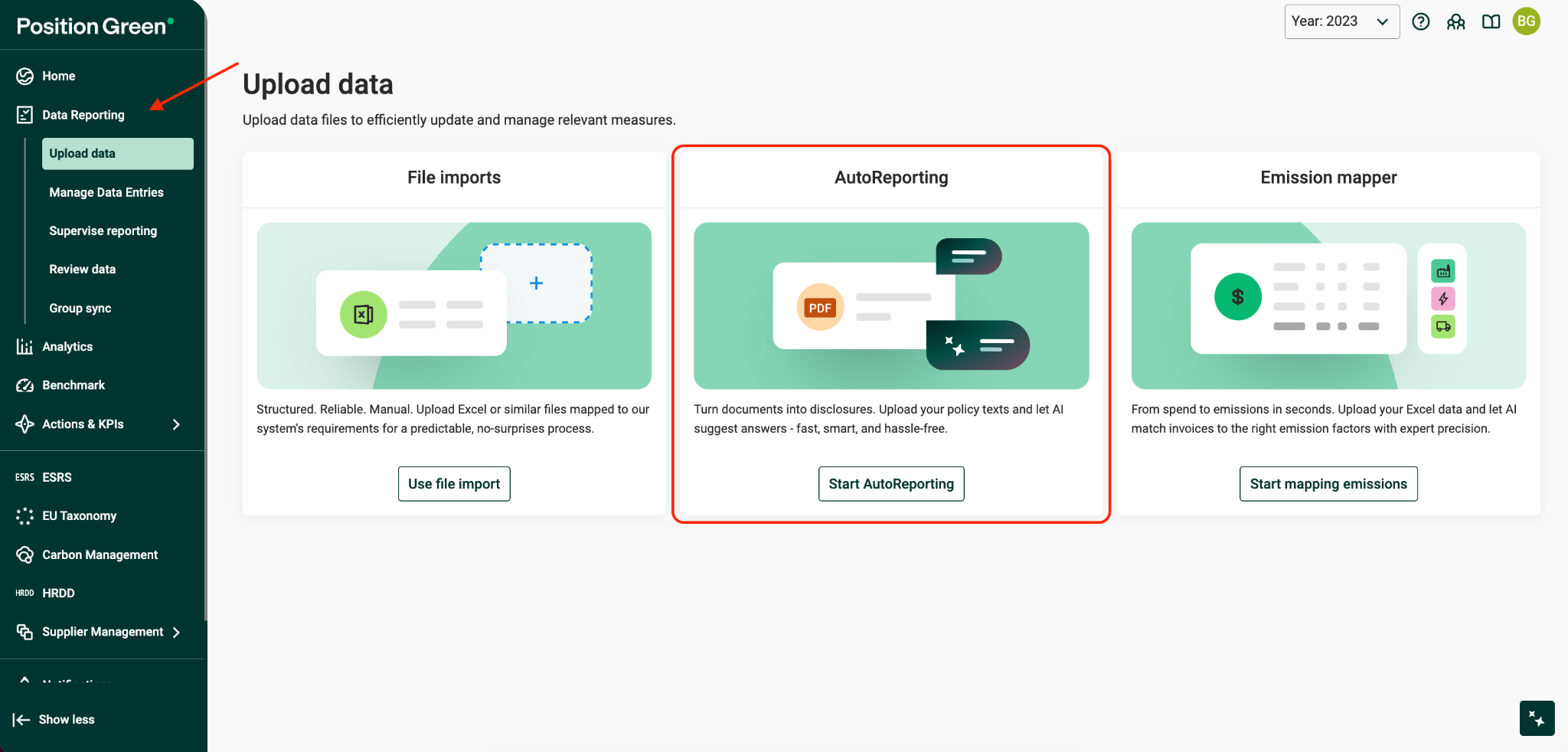 Start AutoReporting from Upload Data