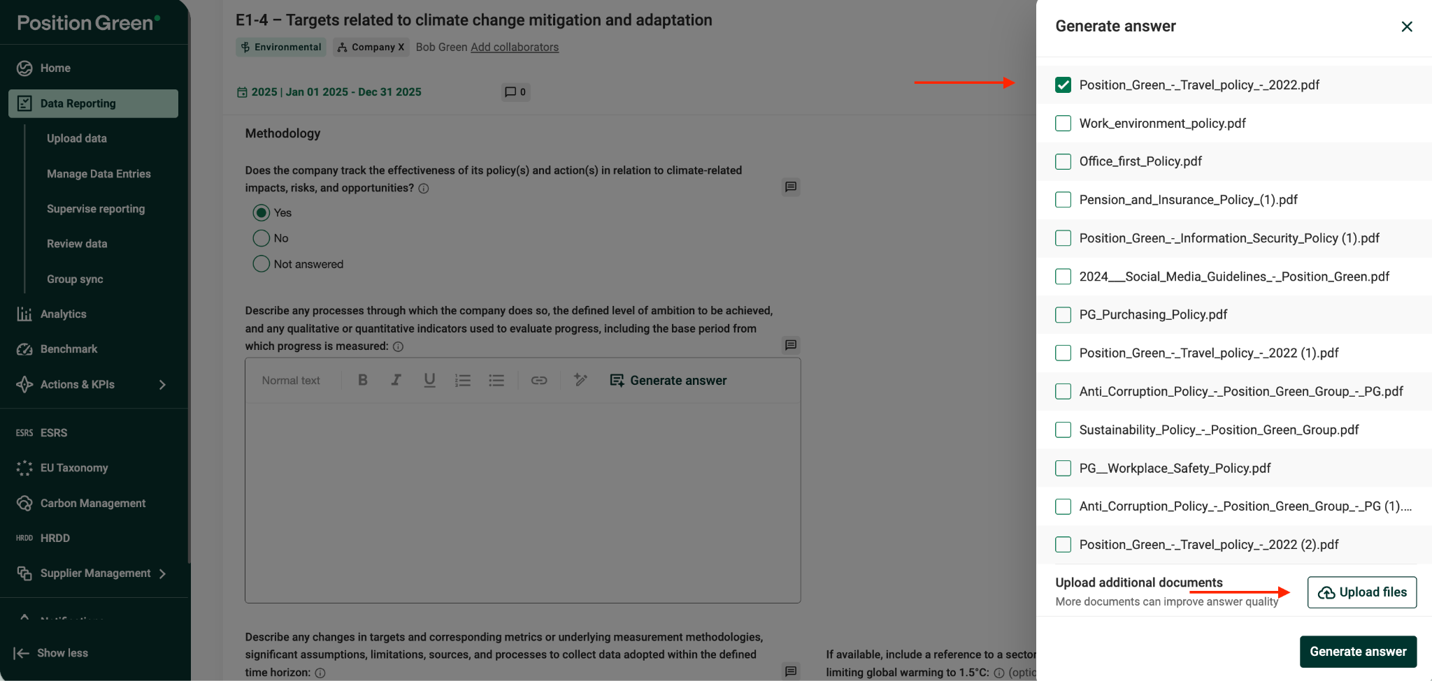 Upload supporting documents in datapoint view