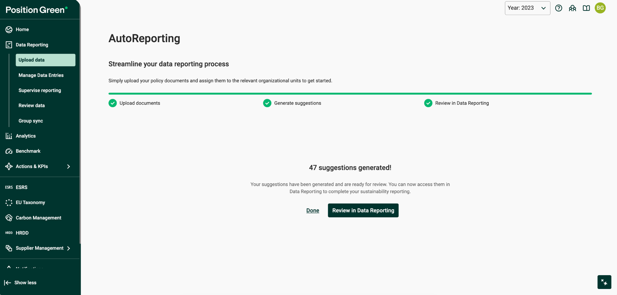 Review suggestions in Data Reporting