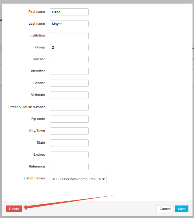 Delete button in the edit view