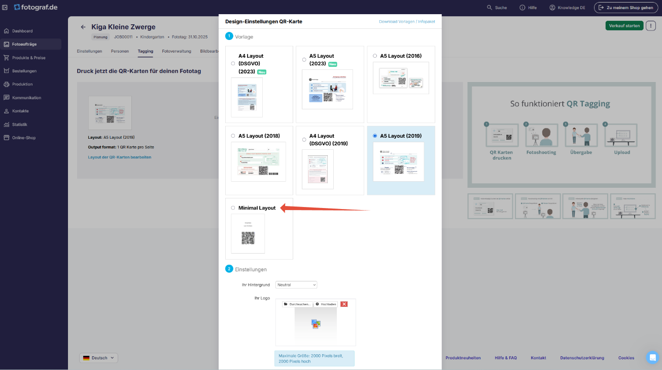QR-Karten Layout Optionen