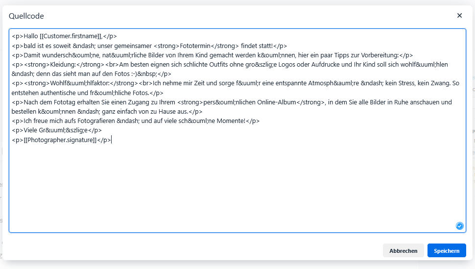 E-Mail Vorlage Quellcode