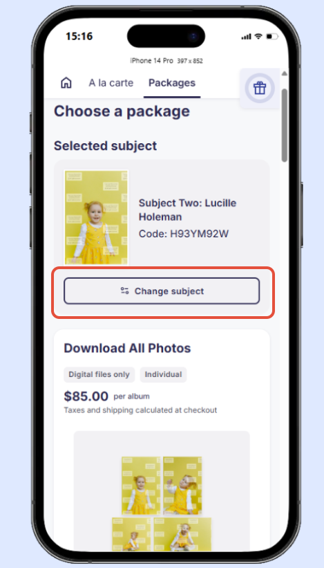 Product image  selection within Package that does not allow photos from multiple access codes