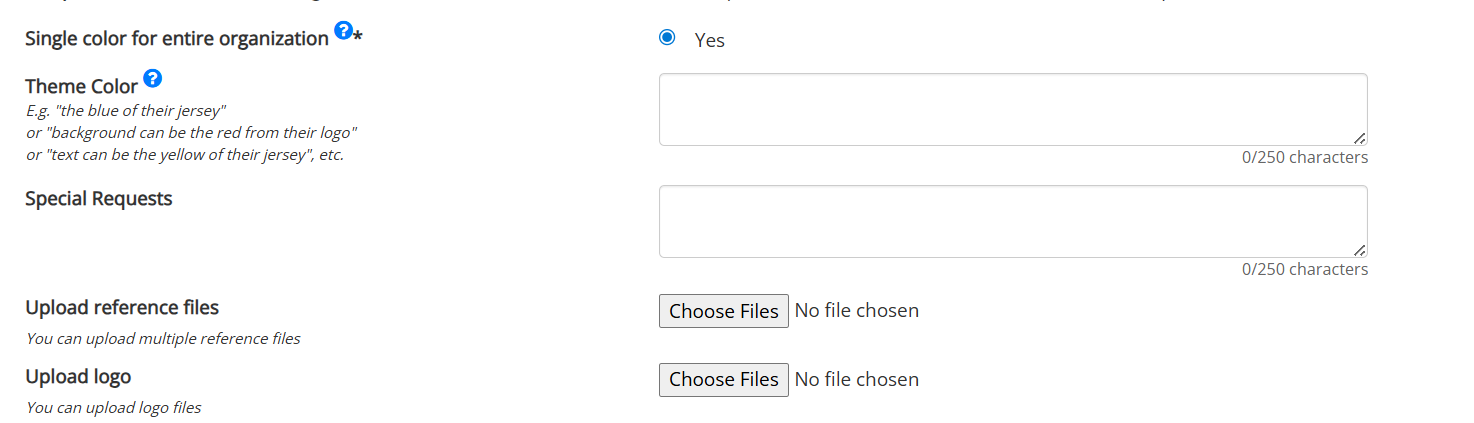 Color choices and logo upload settings(if applicable)