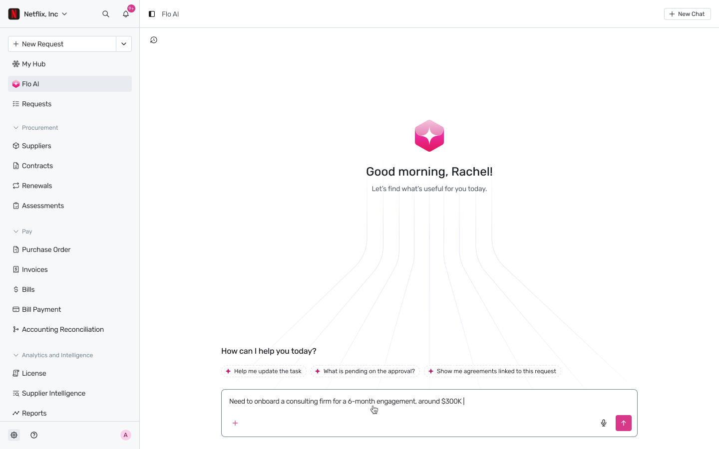 Figure 1.1 — The Spendflo home screen, with the left sidebar showing every module you'll use.