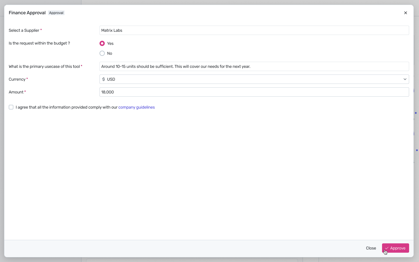 Figure 3.1 — Workflow view. Each approval stage is a card; completed steps are green, your step is highlighted.