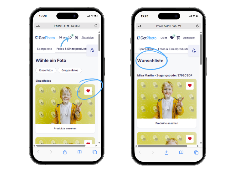 Die Wunschliste im neuen Shop