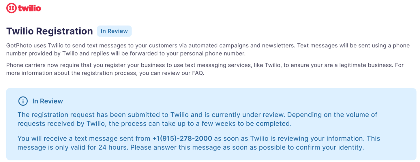 Screenshot showing in review status for sole proprietors.