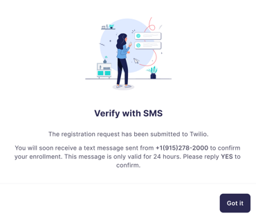 Screenshot showing the SMS verification information.