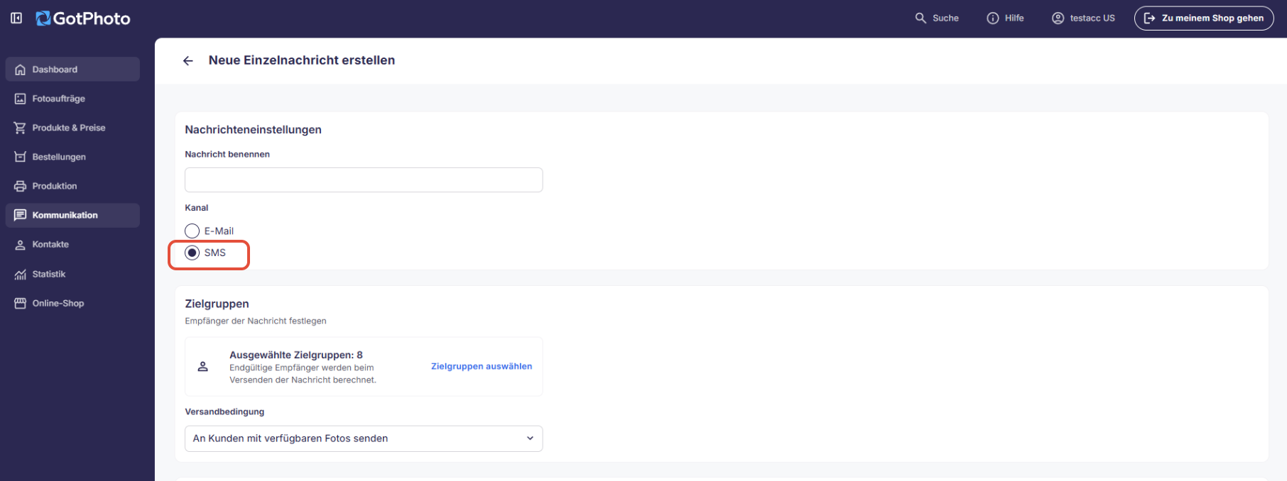 Screenshot of the One-Time Message settings with Name, Recipients, Sending time, and Design options.