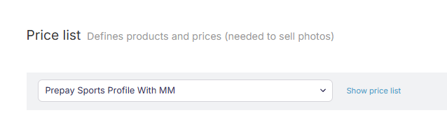 Price list configuration view