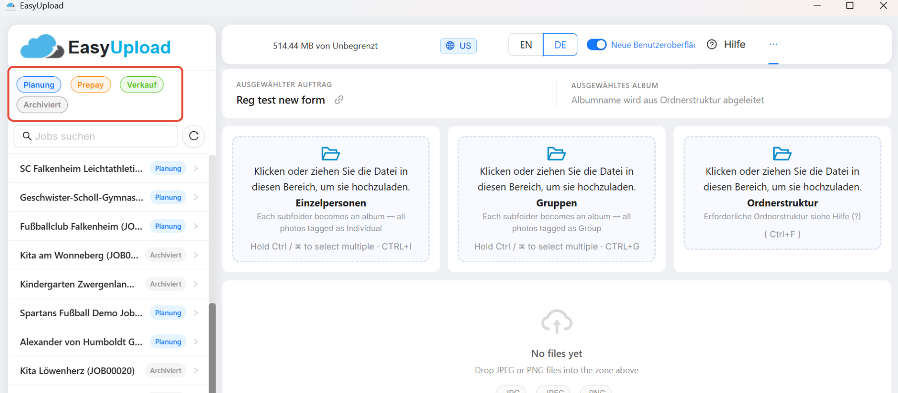 Statusfilter als anklickbare Tags in der Seitenleiste