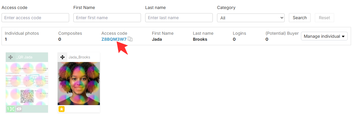 Photo Management Tab_Access Code
