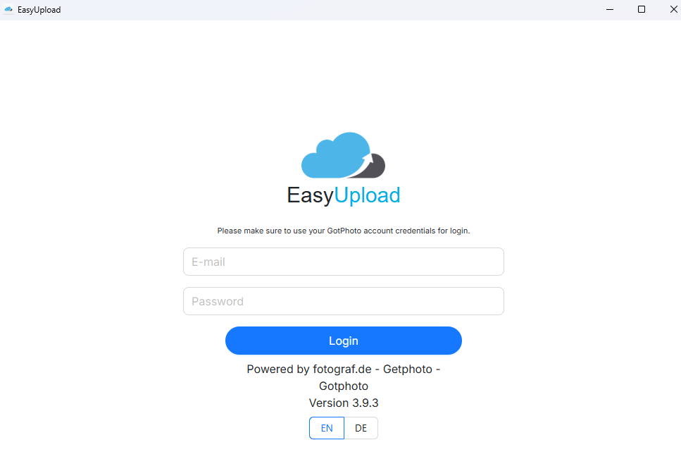 Screenshot showing EasyUpload login page.