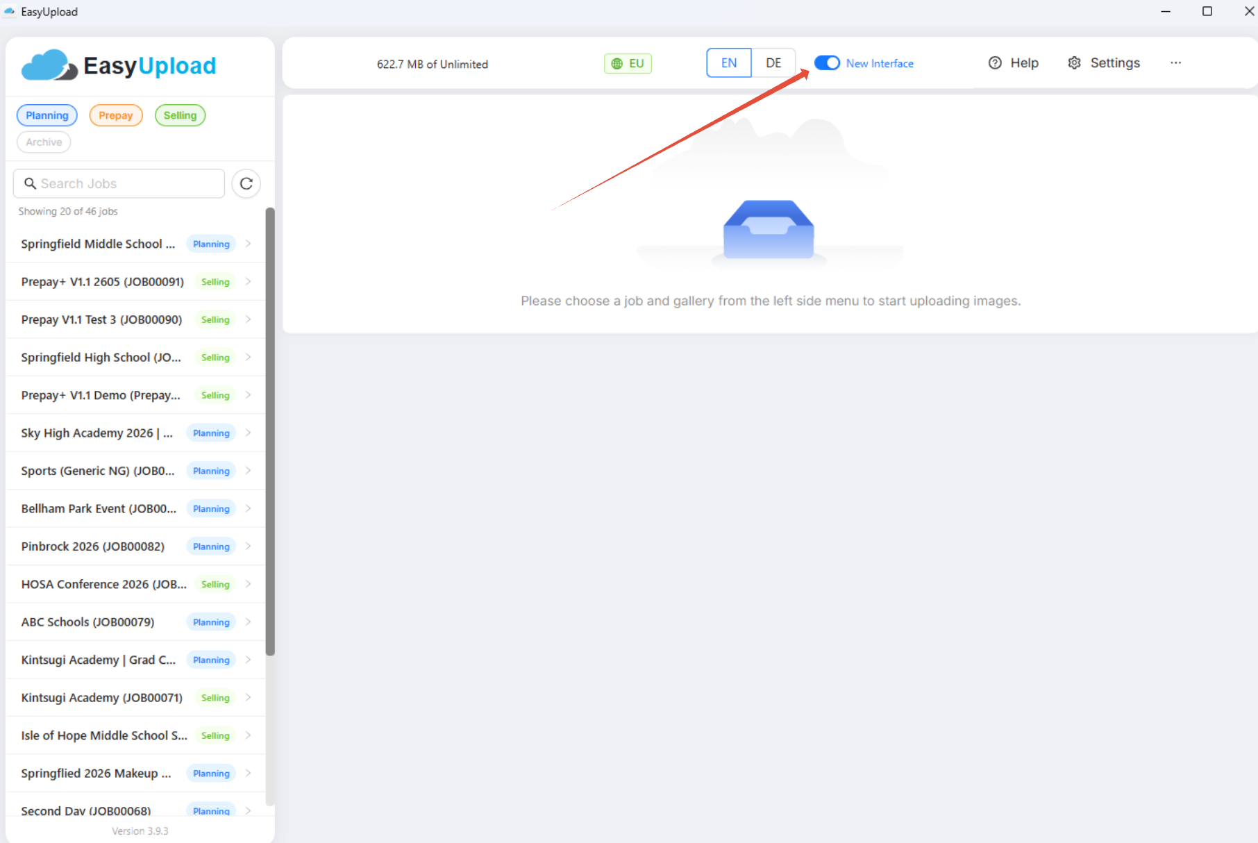Screenshot showing how to toggle off new interface.