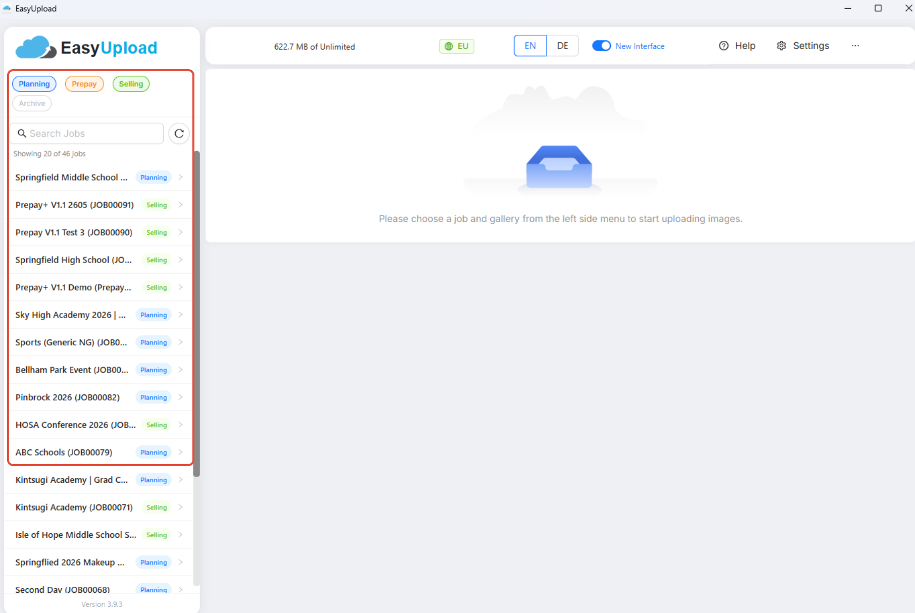 Screenshot showing the job statuses.