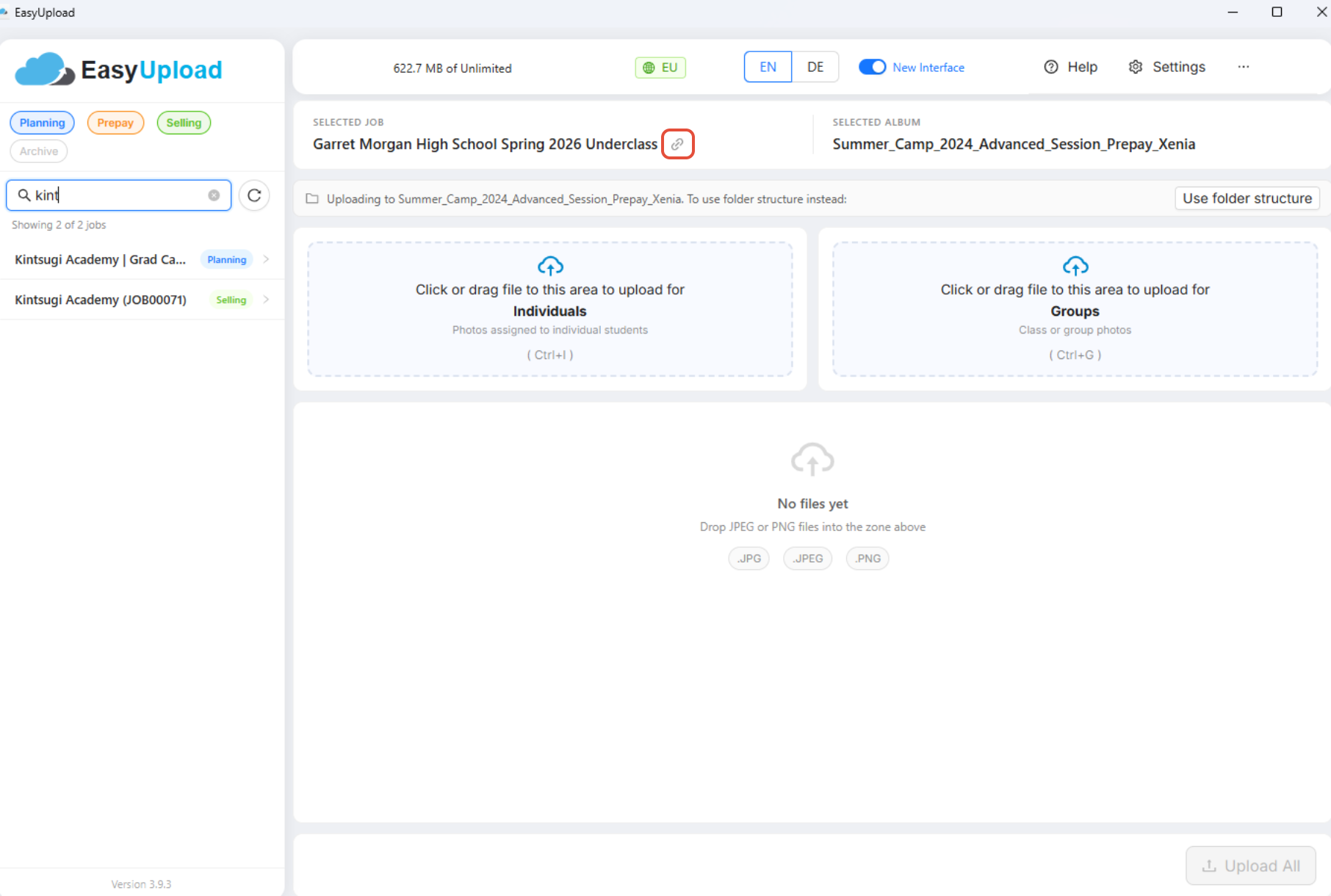 Screenshot showing how to open the selected job in the GotPhoto web application.