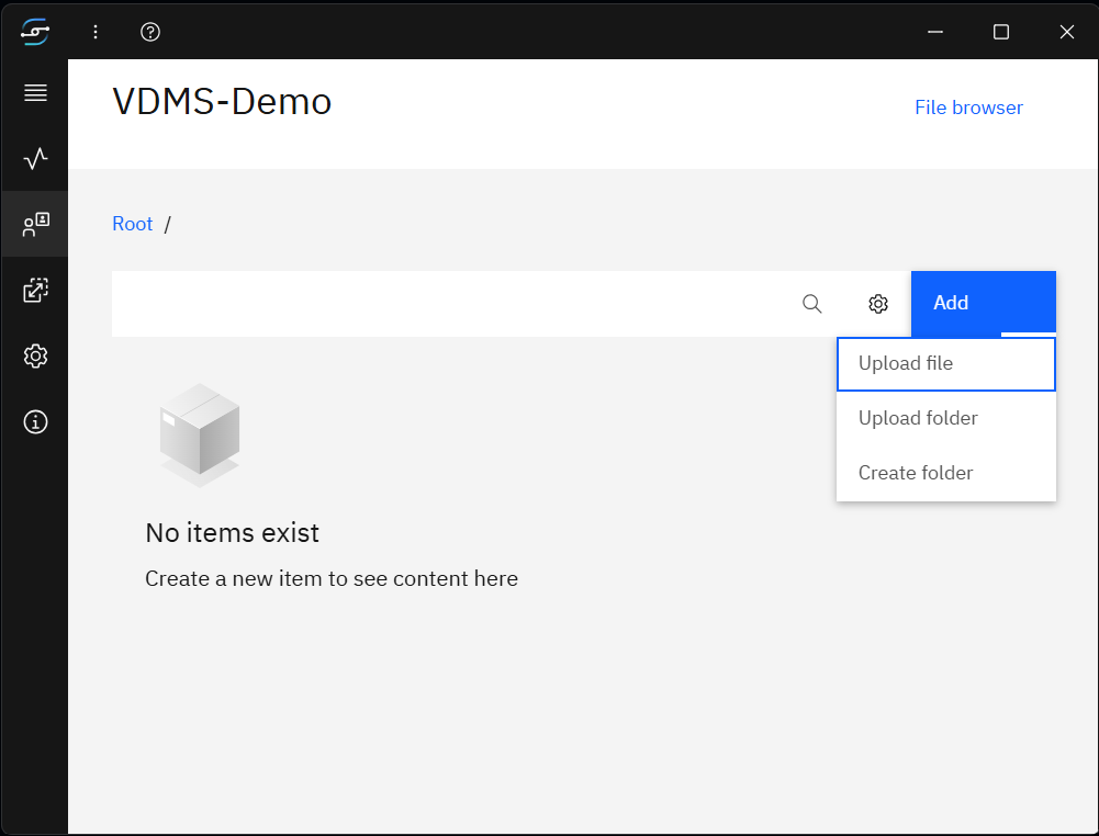 Account folder view — Add menu open