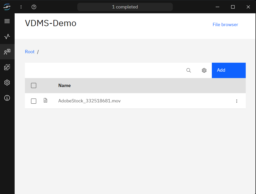Account folder view — uploaded file visible