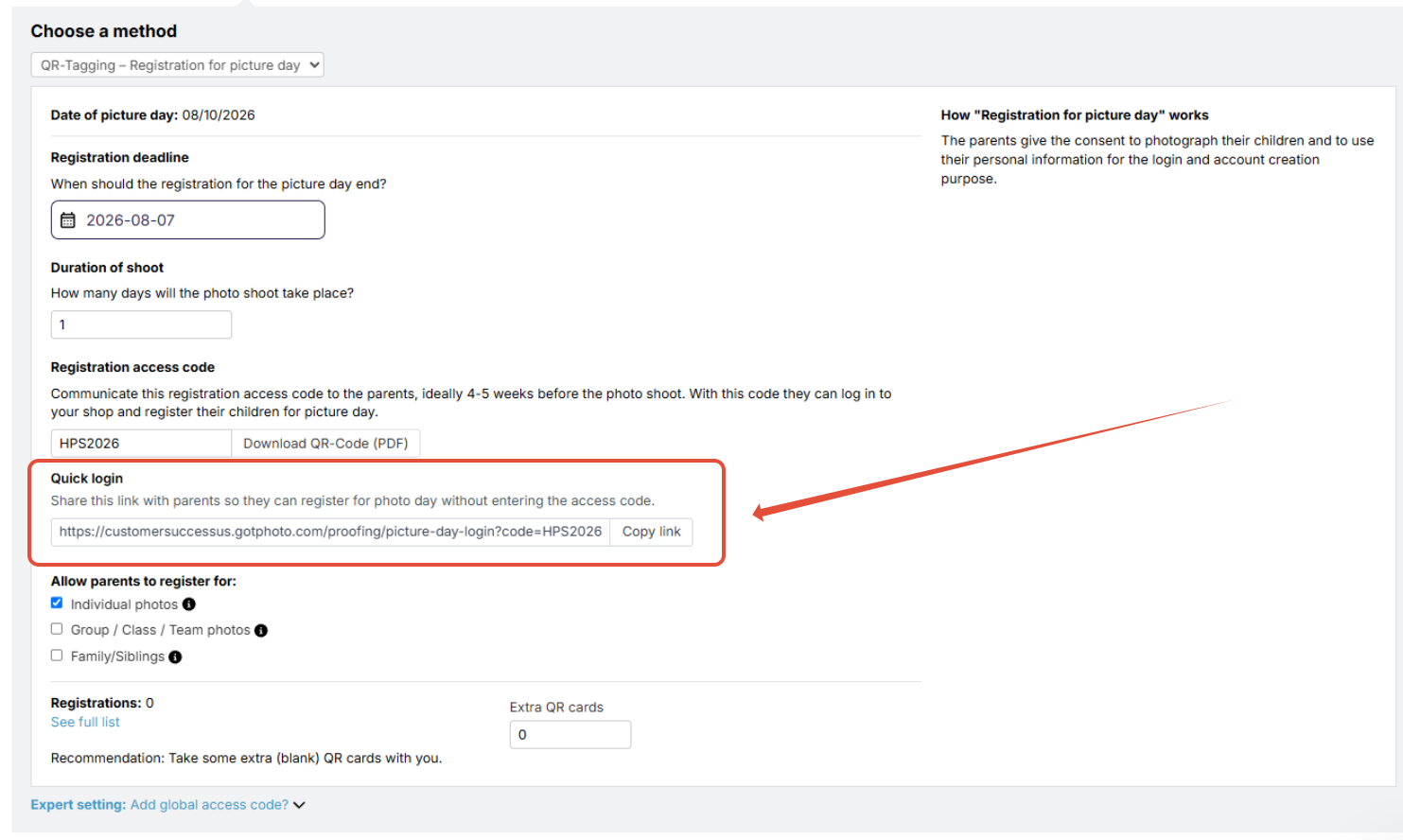 Quick Login link in job settings