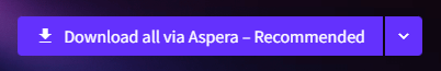 The arrow next to the download button, used to choose Download all via Aspera in Folders