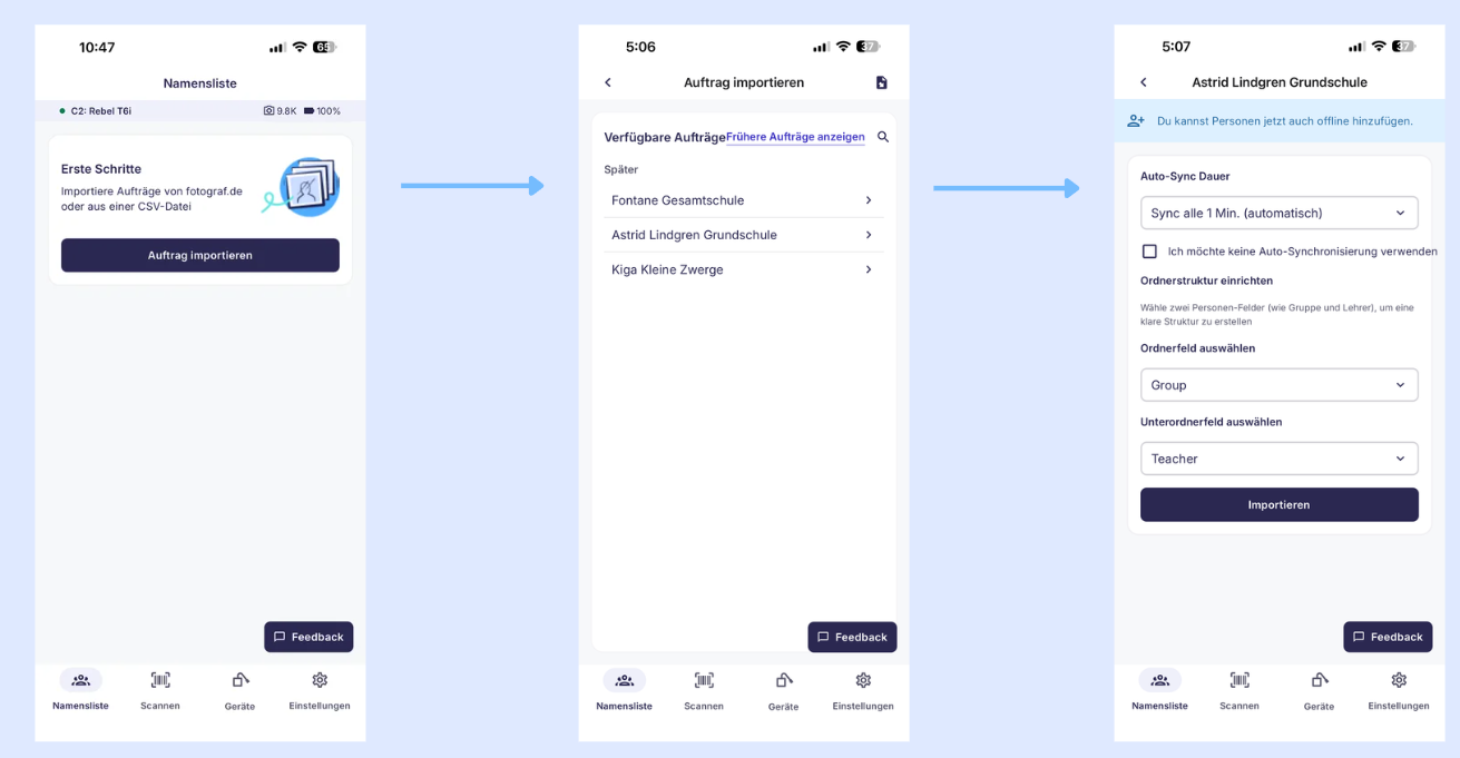 Navigation mit markierter Schaltfläche für Namenslisten